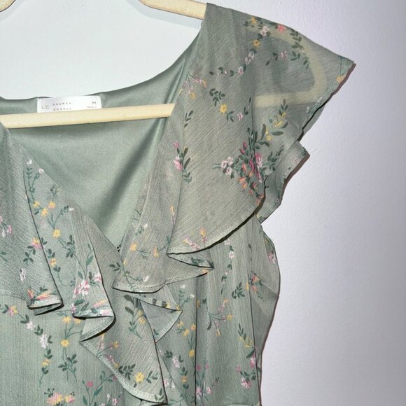 Lauren Conrad Green Floral Ruffle Wrap Maxi Dress Size M - Picture 2 of 6